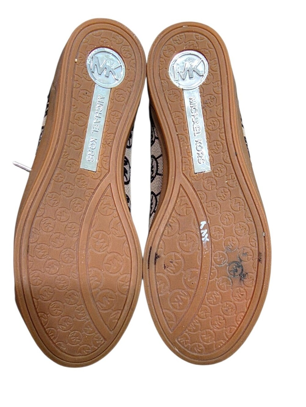 Michael Kors MK Logo Monogram Canvas Leather Sneakers Brown Black Size 6M - Picture 4 of 6